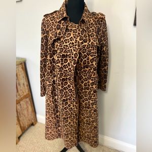 Women's Animal Print Coat Faux Suede Leopard Print Jacket Overcoat Size S